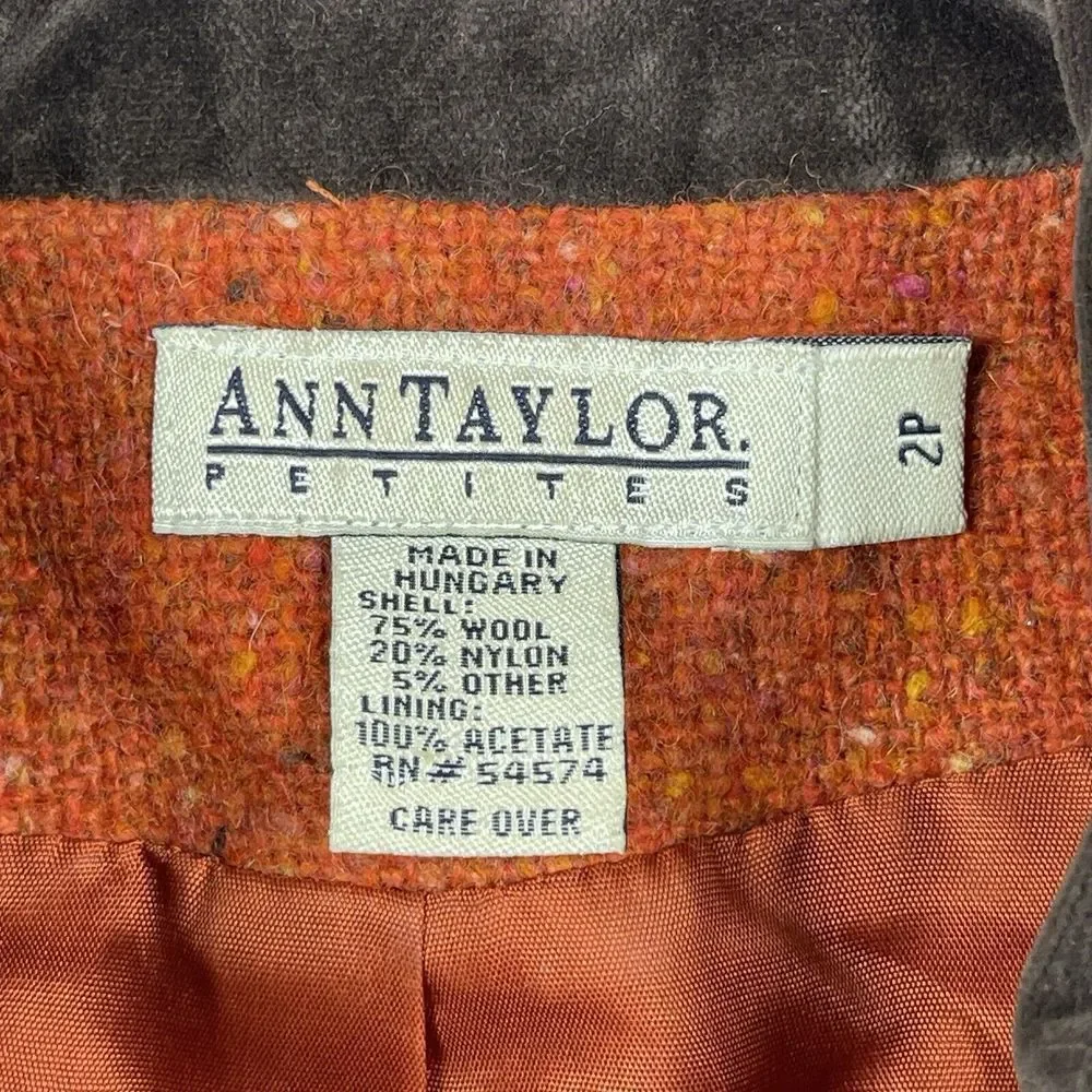 Ann Taylor Jacket Womens 2 Petite Orange Wool Blend Blazer Lined Speckled Career